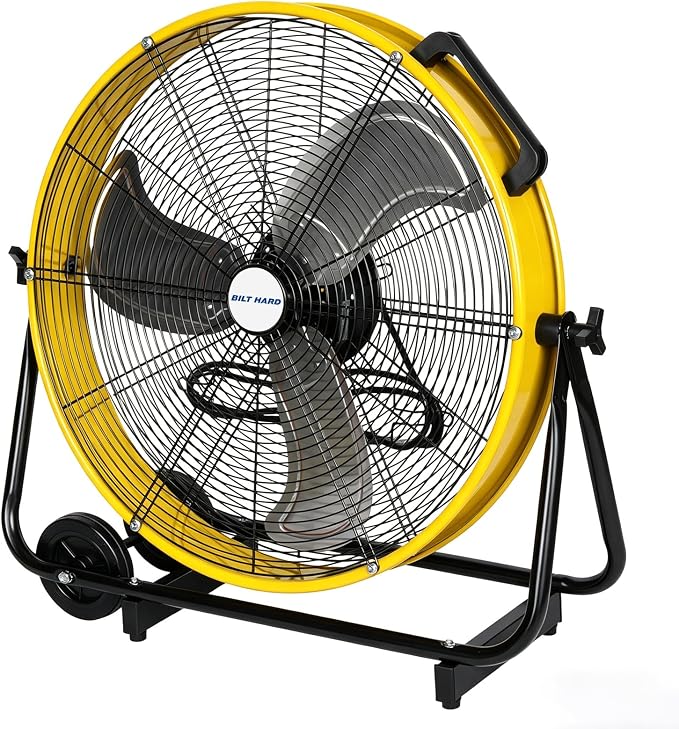 BILT HARD 24" 8100 CFM High Velocity Industrial Drum Fan, 3-Speed Heavy Duty Metal Shop Fan for Warehouse, Workshops, Garage, Factory and Basement
