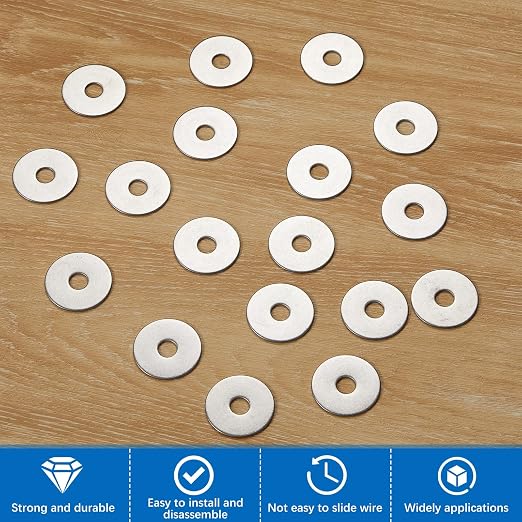 Hotop 200 Pieces Stainless Steel Fender Washers 18-8 Stainless Steel Flat Washer (3/8" X 1-1/2")