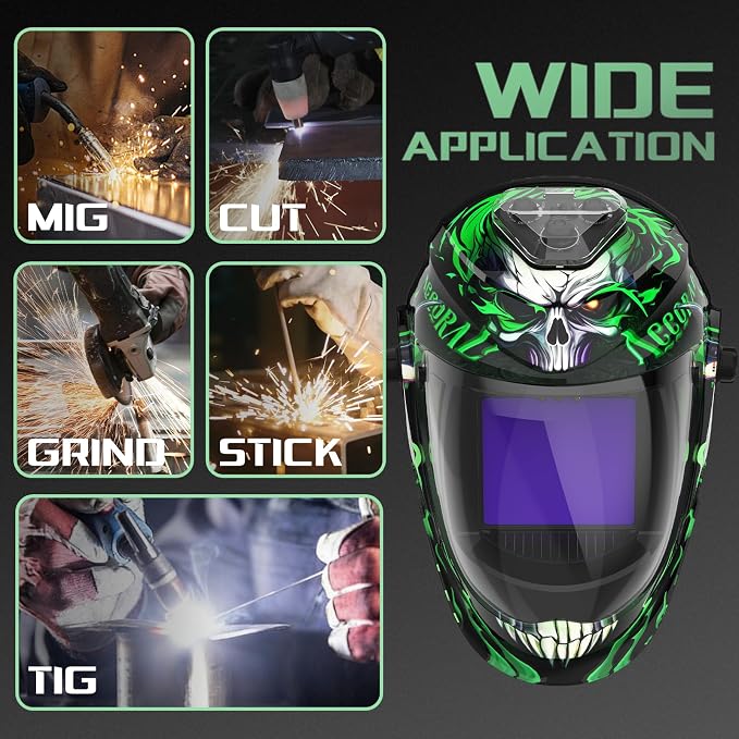Panoramic View Auto Darkening Welding Helmet with Light, 1/1/1/1 True Color Solar Powered Welding Hood Mask, 4 Arc Sensor Wide Shade 4/5-9/9-13 for TIG, MIG, ARC, Cut, Grinding, AC-28800G-DT