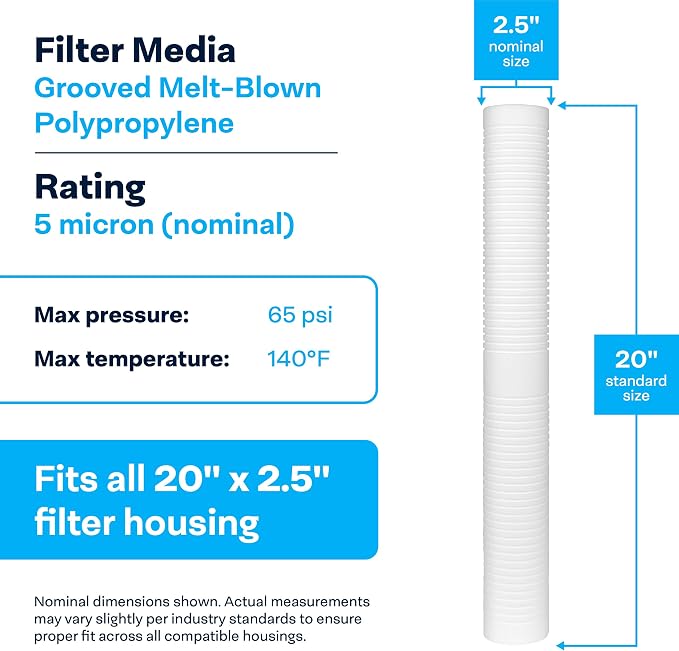 SpiroPure 20x2.5 5 Micron Sediment Water Filter SGC-25-2005 AP110-2 20 Pack