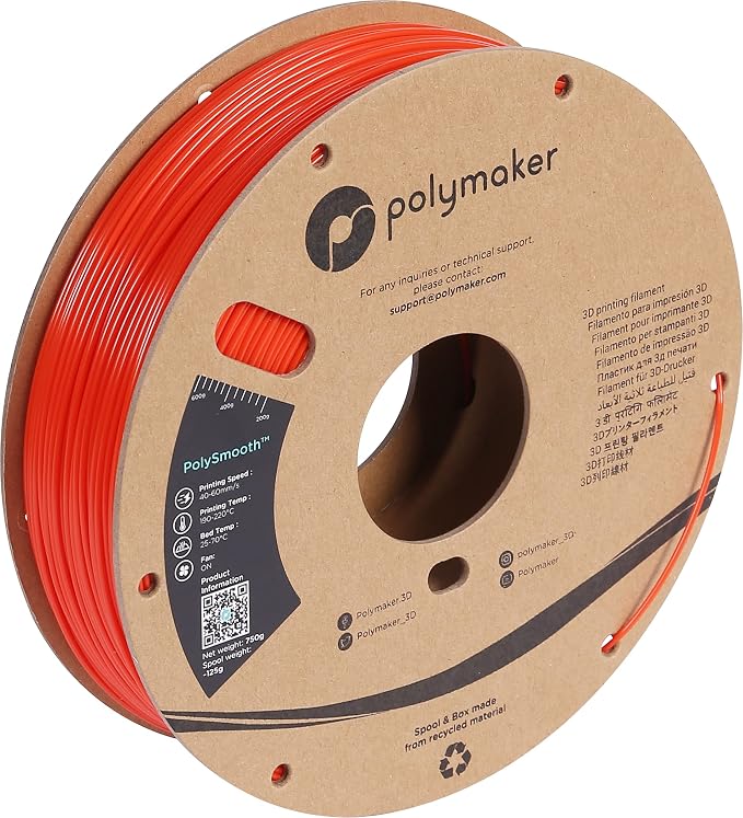 Polymaker PolySmooth PVB Filament 1.75mm 0.75kg Coral Red - Print Like PLA Filament, Easy Smoothable Post Process with IPA Alcohol