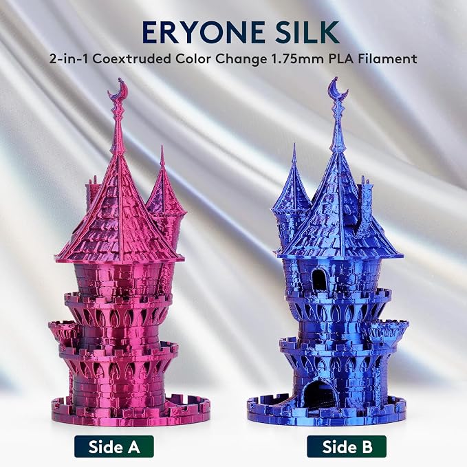 ERYONE Silk Dual Color PLA Filament 3D Printer 1.75mm +/- 0.03mm, Bicolor Filament Two Tone PLA 1KG(2.2lbs) Cardboard Spool, Red Blue