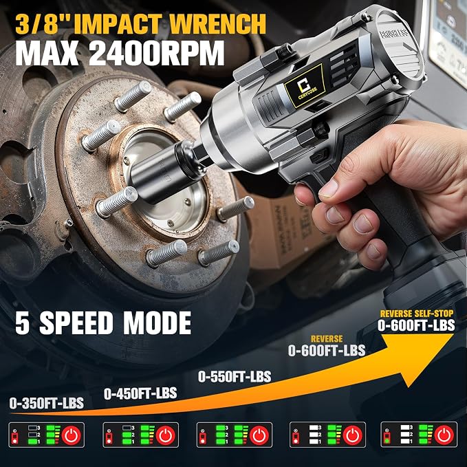 Cerycose Cordless Impact Wrench Compatible with Dewalt 20V Battery, 3/8" 600Ft-lbs (800N·m), Brushless Electric Impact Driver, 2400 RPM, LED Light – Compact, Light-Duty(No Battery)
