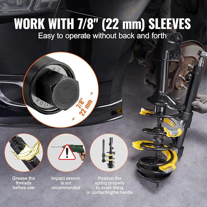 VEVOR Strut Spring Compressor Set, Macpherson Strut Spring Compressor Kit, Interchangeable Fork Strut Coil Extractor Remover Tool, with Yellow Protective Sleeve and Carrying Case