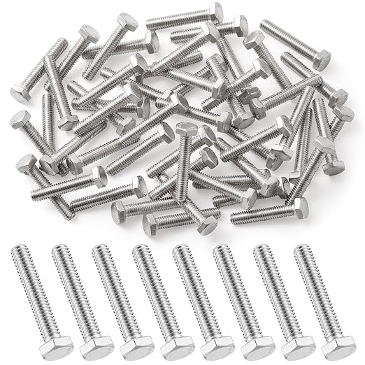 Zonon 50 Pcs 3/8-16 x 1-1/2" Hex Head Screw Bolt 18-8 (304) Stainless Steel Hexagon Bolts, Fully Threaded, Plain Finish, External Hex Drive (Silver)