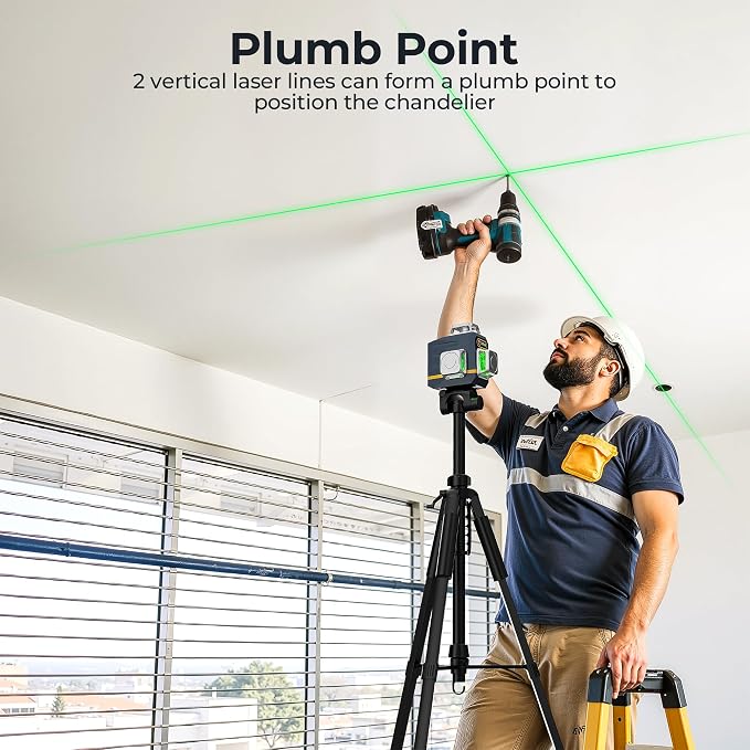 CIGMAN Laser Level Self Leveling 3x360° 3D Green Cross Line for Construction and Picture Hanging, Rechargeable battery, Remote Controller, Magnetic Rotating Stand Included