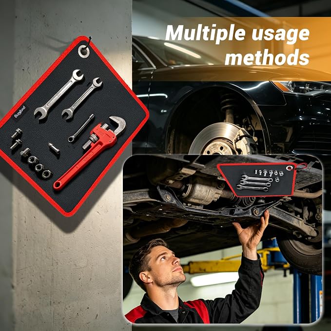 Flexible Magnetic Tool Mat,40 LBS Magnetic pad with Magnetic picker,Circular hanging hole&Carabiner Hook,Storage Organizer for Auto, Motorcycle,Electronic Assembly, DIY, Garage Workshop,12.6" x 9.76" | Strong adsorption, 40 pound load-bearing capacity,...