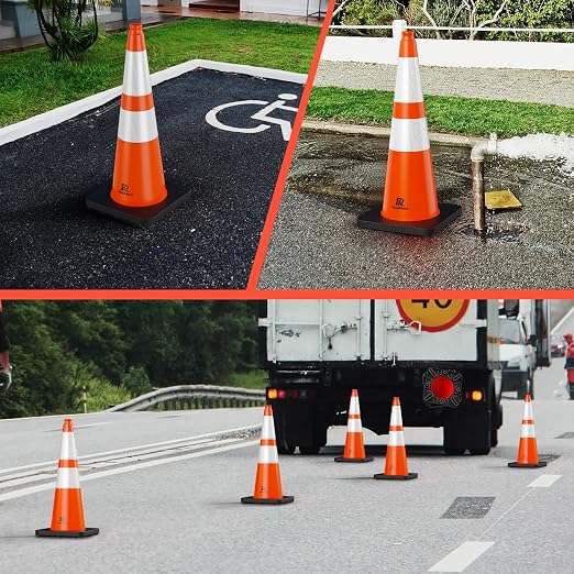 RoadHero 8 Pack Traffic Safety Cones 28 Inch with Black Weighted Base, Orange Cones with Reflective Collars for Parking Lot, Road Safety, Construction Events
