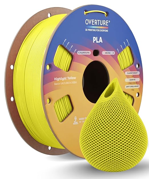 OVERTURE High Speed PLA Filament 1.75mm, Neatly Wound 3D Printer Filament 1kg Spool (2.2lbs) Rapid PLA, Dimensional Accuracy +/- 0.02 mm, Fit Most FDM 3D Printers (Highlight Yellow)