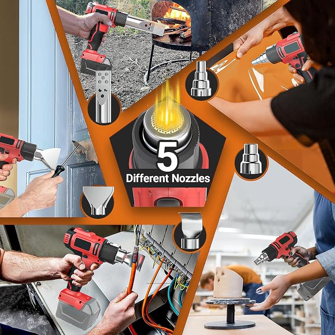 Cordless Heat Gun Compatible with Milwaukee 18V Battery, Portable Hot Air Gun Fast Heating Dual Temp with 4 Nozzles, 380W 1022°F (550°C) Soldering Heat Gun for Shrink Tubing, Resin(No Battery)