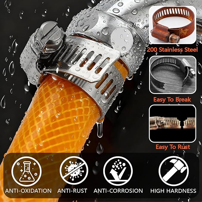 210Pcs Hose Clamps 304 Stainless Steel Assortment Kit,Adjustable 1/4"-2"(6-51mm) Worm Gear Hose Clamp For Fuel Line,Pipeline,Automotive,Radiator Plumbing,Industry,Garden