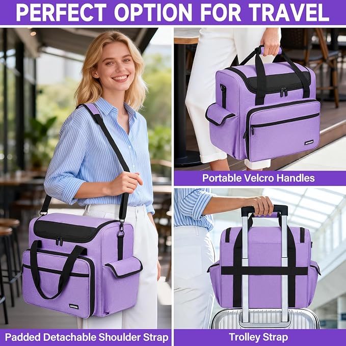 Craft Bag for Scrapbook Supplies, Large Scrapbook Tote with 15.6'' Laptop Sleeve, Art Supply Storage Bag with Multiple Pockets for Scrapbooking Tools, Purple