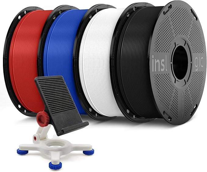 Inslogic PETG Pro Pre-Dried 3D Printer Filament 1.75mm, High-Speed PETG Filament, Stronger Toughness, High Precision ±0.02mm, Compatible with FDM Printers, 1kg×4 Spools (Black+White+Blue+Red)