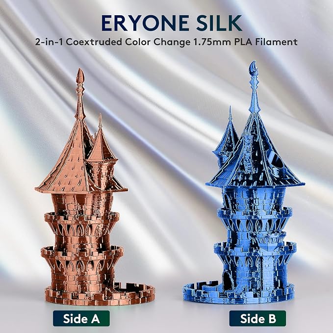 ERYONE Silk Dual Color PLA Filament 3D Printer 1.75mm +/- 0.03mm, Bicolor Filament Two Tone PLA 1KG(2.2lbs) Cardboard Spool, Orange & Blue