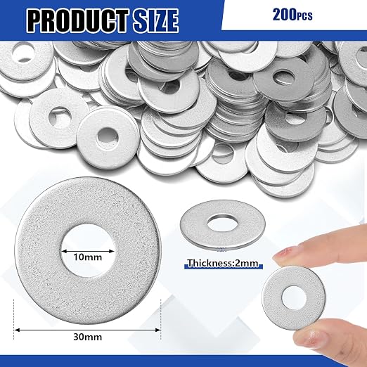Yaocom 200 Pieces 3/8" x 1-1/4" Zinc Fender Washers Thickness 2 mm Flat Washers for Bolts Nuts Screws Steel Hardware for Sheet Metal Wood Fastening Projects Construction DIY