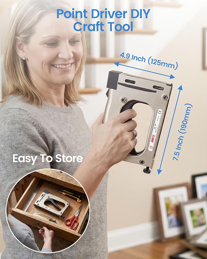 meite Point Driver HM515 Manual Tool with 1000-Count Flexible Point Nails, Picture Framing Tool for DIY Crafts, Frame Point Driver, Picture Frame Stapler/Nailer/Tacker