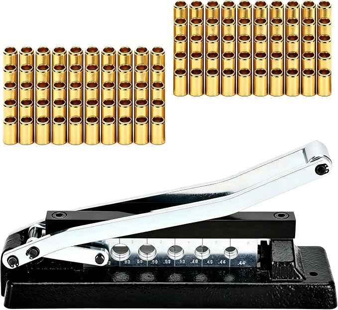 Heavy Duty Bench Hose Crimper Kit with 100 Ferrules (50x 0.593" ID& 50x 0.625" ID), for 1/4", 5/16", 3/8" PVC, Rubber & Air Hoses, Portable Torch Hose Repair Kit,Ferrule Crimping Tool Kit