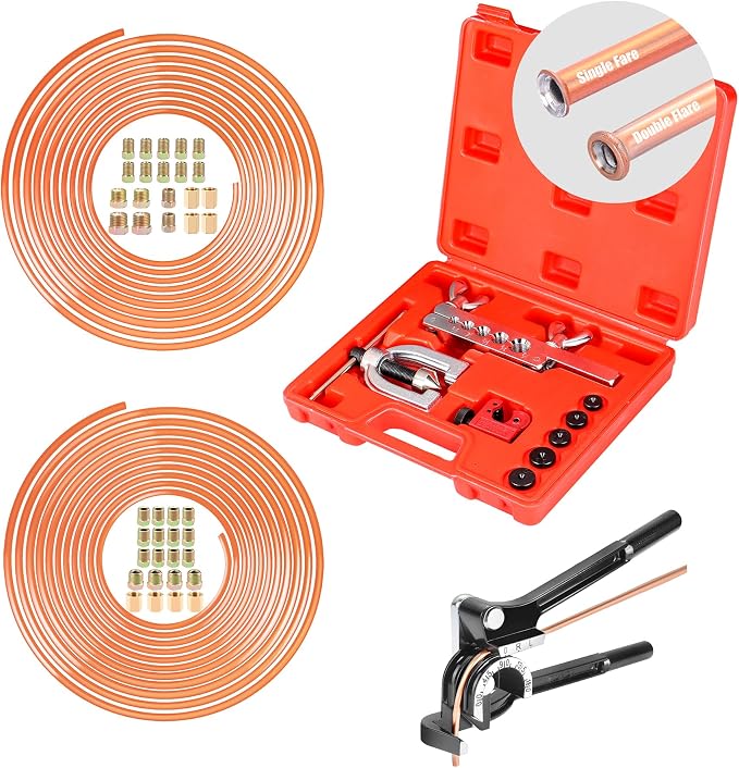 3/16" Flaring Tool Kit + 3/16" & 1/4" Copper Brake Line Kits + Tube Bender