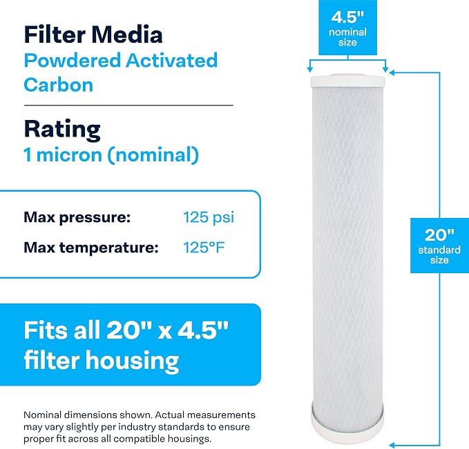 SpiroPure 20x4.5 1 Micron NSF Carbon Block Water Filter CB-45-2001 (4 Pack)