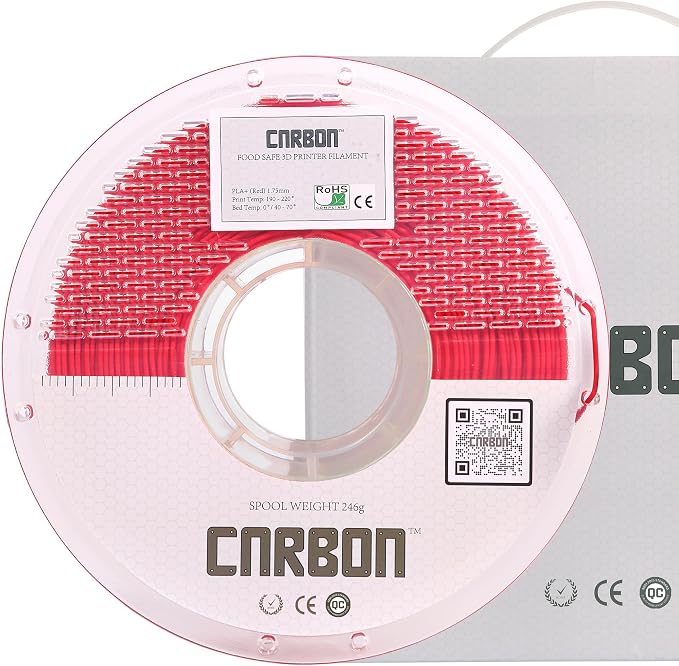 Certified Food Grade PLA+ 3D Printer Filament - CARBON by Comfy Materials - Lab Tested FDA Compliant Food Safe, 1.75mm, 1kg, Accuracy: +/- 0.02 (Red)