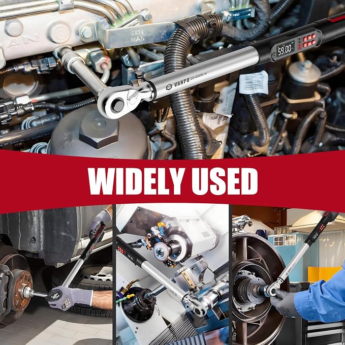 VANPO 1/2 Drive Digital Angle Torque Wrench 14.7-295 ft.lb, ±2% Accuracy | 20-400 Nm Electronic Torque Wrench, Buzzer LED Vibration Alarm, Perfect for Heavy Duty Truck, Bus & Diesel Repair