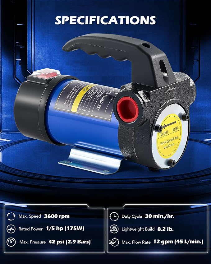 Orion Motor Tech Diesel Transfer Pump, 12V Fuel Transfer Pump, 12 gpm Portable Electric Fuel Pump for Oil Change, Automotive Marine Self Priming Oil Extractor Pump Suction Pump, Oil Not Included