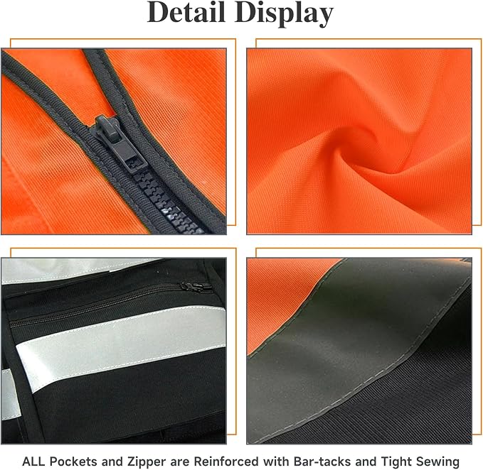 Safety Vest Two Tone for Men Women Work Vest with Pockets and Zipper Construction Workwear Vest
