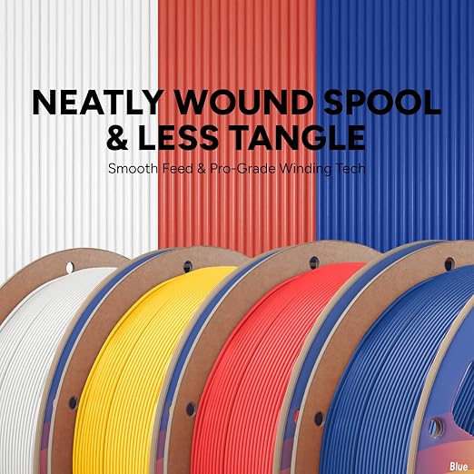 OVERTURE 4KG Bundle High Speed PLA Filament 1.75mm, Neatly Wound 3D Printer Filament 4 Pack 1kg Spool (2.2lbs) Rapid PLA, Fit Most FDM 3D Printers (White+Blue+Red+Yellow)
