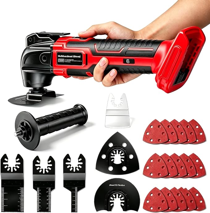 Cordless Oscillating Tool for Milwaukee 18V Battery(No Battery), 6 Variable Speed Brushless-Motor Tool, 22Pcs Multi Tool Kit, Oscillating Saw for Scraping, Sanding, Cutting Wood
