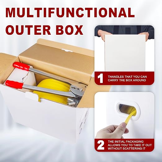 Heavy Duty Packaging Banding Strapping Kit - Upgraded Poly Strapping Tensioner Tool Set with 1968' Length x 1/2" Wide PP Strapping Banding,100 Metal Seals