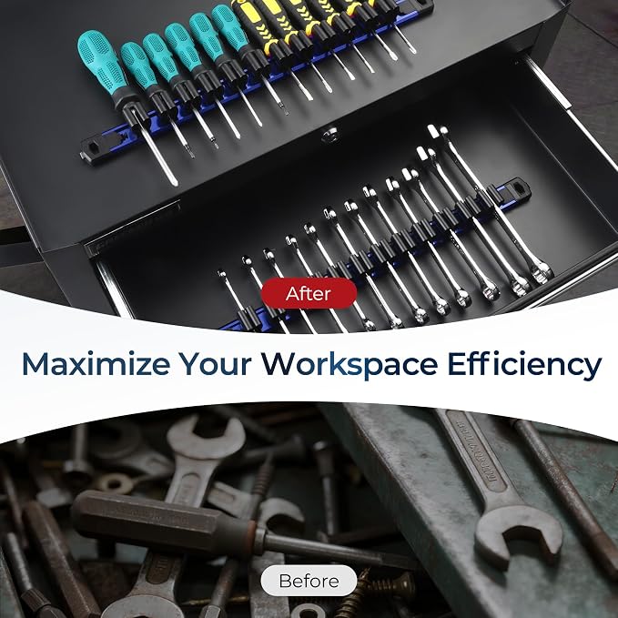 Reniteco 3-Piece Magnetic Screwdriver Organizer and Magnetic Wrench Organizer, Aluminum Rail Tool Holder, 36 Removable Clips, Fits Screwdrivers, Wrenches & Hand Tools, Dual Mount, Tools Not Included
