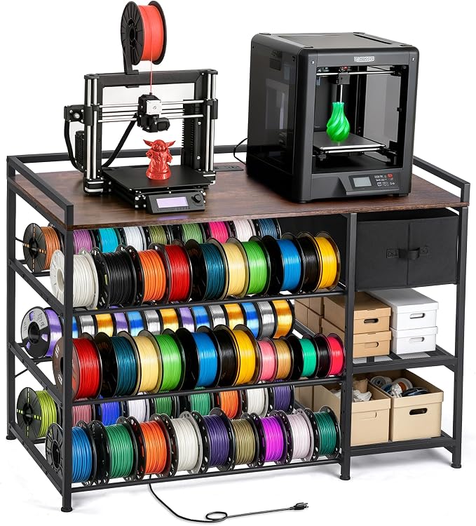 3D Printer Stand with Filament Storage Rack, Heavy Duty Metal Frame Workstation, 3-Tier 3D Printer Table with Tool Shelf for Stable Printing, Home Office Workshop Garage