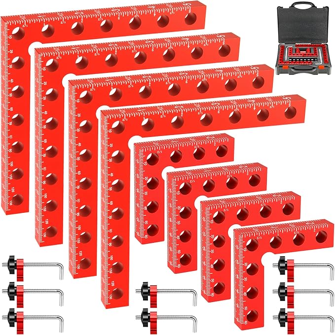 Corner Clamp for Woodworking, 90 Degree Right Angle Clamp, 8 Pack 5.5" & 2.5" Aluminum Alloy Positioning Squares for Cabinets & Picture Frames