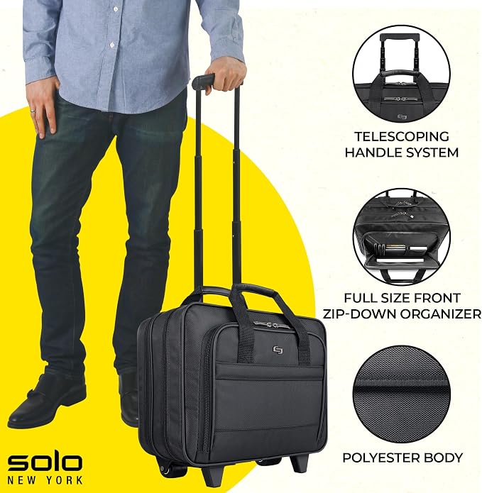Solo New York Rolling Case with Wheels - Roller Laptop Bag, Wheeled Briefcase for Women & Men, Carry On Size for Travel, Fits 15.6" Computer - Carnegie, Black