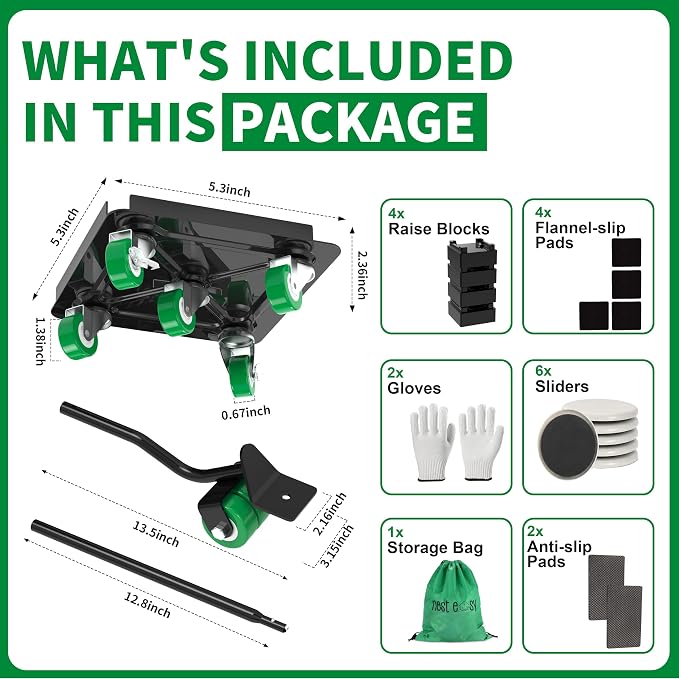 NEST EASY Heavy Duty Furniture Dolly 360° Rotating 5 Wheels, Alloy Steel Furniture Movers Up to 3000 lbs/1360 Kg Load Capacity with Sliders (5.3x5.3 in)