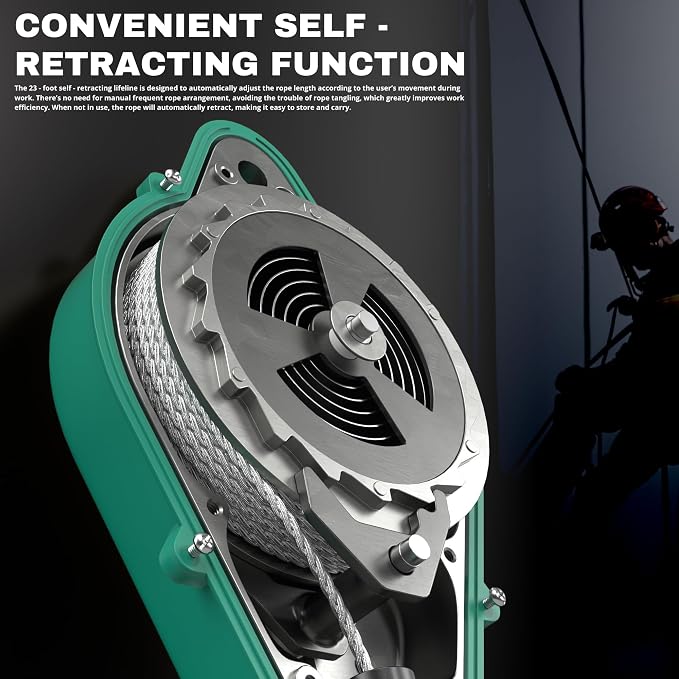 23ft Self Retracting Lifeline, 330LBS Fall Arrest Equipment, Fall Protection System with Dual Swivels, Alloy Steel Hook, & Flame Retardant Steel Wire Rope(Φ3.2mm)