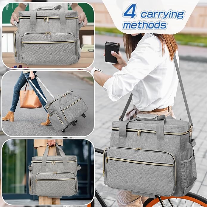 LIWSHWZ Rolling Teacher Tote Bag,Wheeled Teacher Bag with Detachable Dolly & File Teacher Tote