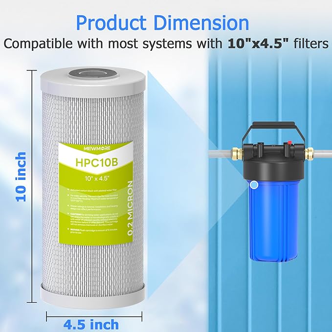 0.2 Micron 10" x 4.5" RV Water Filter Cartridge | Pleated Polyester & Activated Carbon Block Composite Filter, Reduces Sediment, Chlorine, Taste & Odor, Pack of 1
