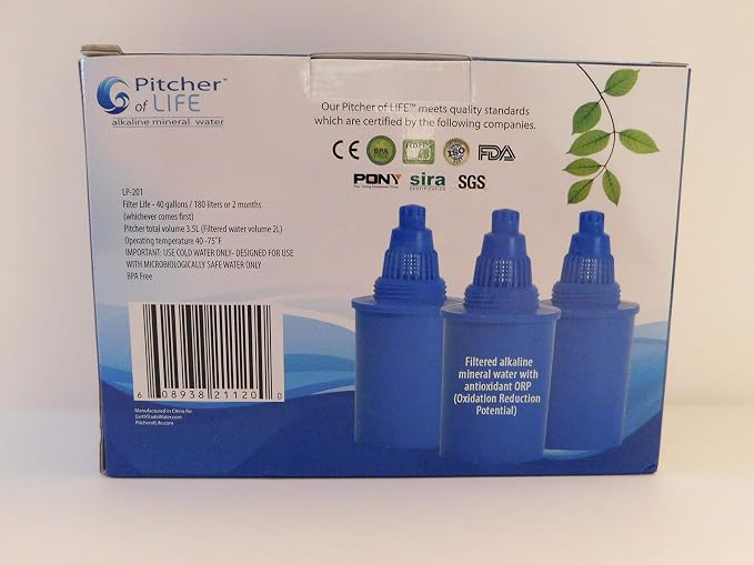 Pitcher of Life Alkaline Water Pitcher Replacement Filters - 3 Pack