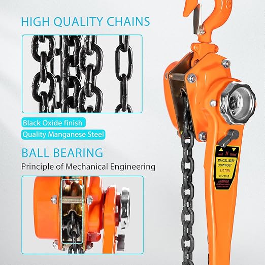 SPECSTAR Lever Chain Hoist 3/4 Ton 1650 Lbs Capacity 10 Feet with 2 Heavy Duty Hooks, Chain Come Along for Warehouse Building Automotive Machinery