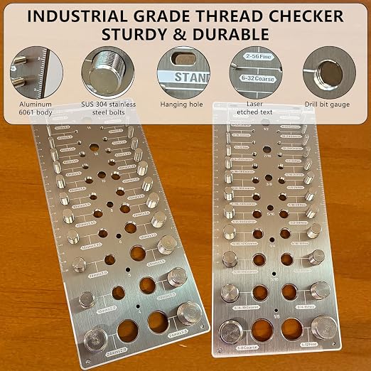 66 Nut and Bolt Thread Checker,Bolt Size and Thread Gauge with 26 Standard & 26 Metric Bolts & 14 Drill Bit Gauges,Thread Checker for Machinists & Woodworking,Brushed Finish Thread Checker
