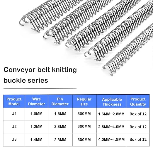 U2 Conveyor Belt Splicer 12'' Industrial Belt Fasteners 316 Steel Buckle Belt Lacing Pins for Conveyor Belt 300mm 12PCS