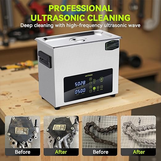 Ultrasonic Cleaner, One-Touch Cleaning,Heating, Deep Mode, ECO Energy-Saving Ultrasonic Cleaning Machine Excellent for Labs,Carburetor,Jewelry,Dentures,Automotive & Industrial Parts. (6L)