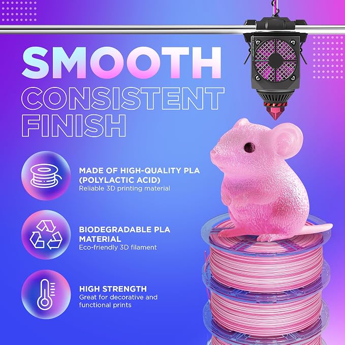 Cookiecad PLA Filament 1.75mm 1kg Rainbow Multicolor 3D Printer Filament - Pink Ombre PLA