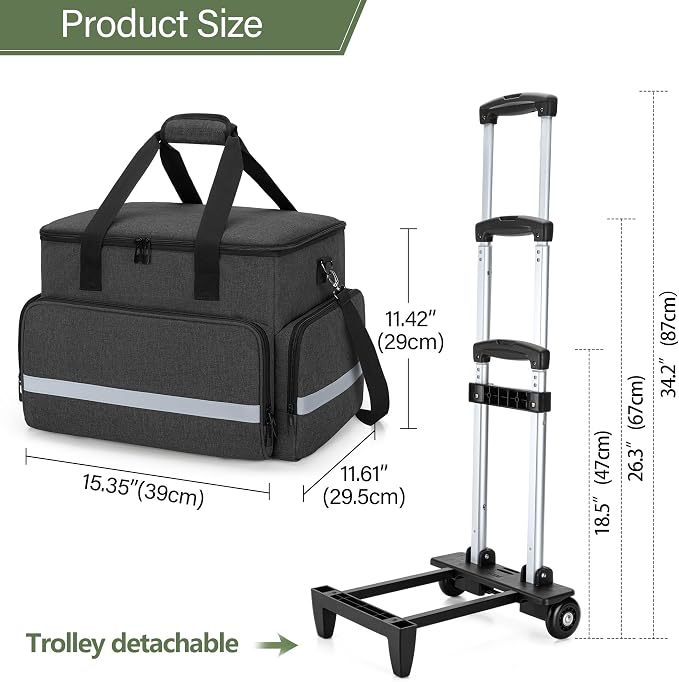 CURMIO Rolling Teacher Tote Bag with Wheels, Teaching Work Bag with Padded Sleeve for up to 14” Laptop for Teaching, Office, Black(Bag Only)