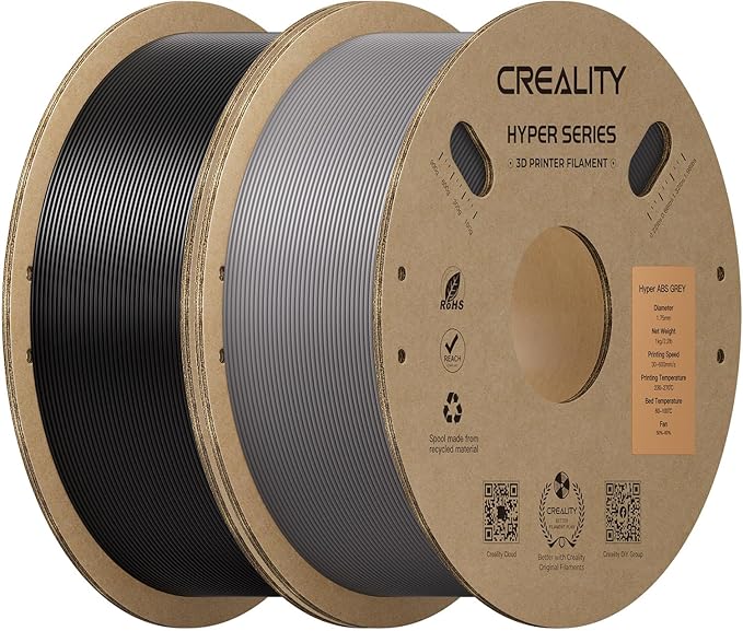 Creality Hyper ABS Filament 1.75mm 2KG, High-Temperature Resistant, High Impact Strength, Stable Printing Performance, +/- 0.05mm Accuracy(Black&Grey)