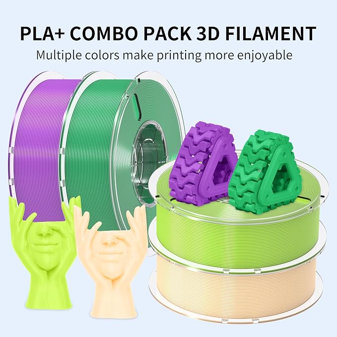 RAMBERY PLA+ 3D Printer Filament, Purple/Green/Bright Green/Skin, 4KG | PLA Plus Filament Bundle Toughness Upgraded, 1.75MM, Fit Most FDM Printers, 1KG X 4 Spools