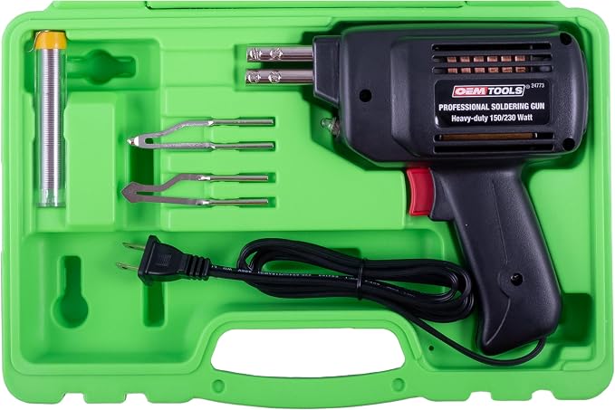 OEMTOOLS 24773 Professional Soldering Gun Kit with Case, Includes 2 Soldering Gun Tips and Rosin Core Solder, Automotive and Electronic Soldering Kit