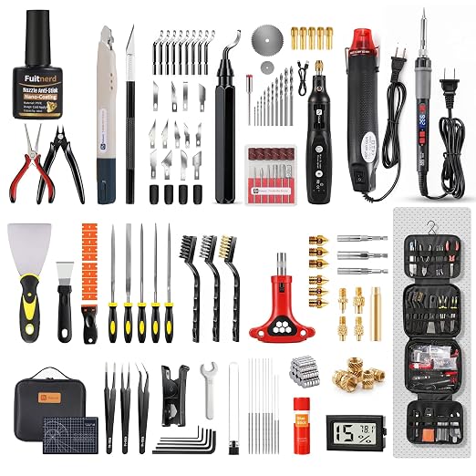 184Pcs 3D Printer Tools Kit with Hanging Organizer, 3D Printer Accessories, Cordless Rotary Tool, Heat Gun, Digital Soldering Iron, PTFE Nozzle Anti-Stick Coating, for All FDM/SLA, Bambu Lab, Ender 3