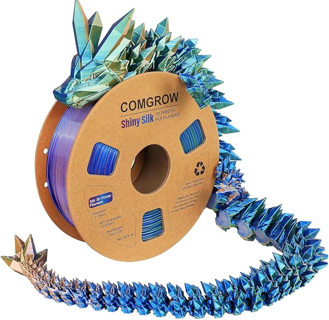 Comgrow Silk Shiny Blue Purple and Yellow 3D Printer Filament, Comgrow 3D Printing Materials Silk PLA 1.75mm, 3D Printing Filament +/-0.02mm, 1kg/2.2lbs Silk PLA